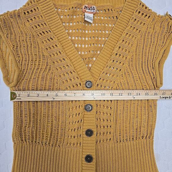 Mudd Womens Chunky Open Knit Cardigan Sweater Sz L Yellow Boho Short Sleeve - Picture 6 of 7